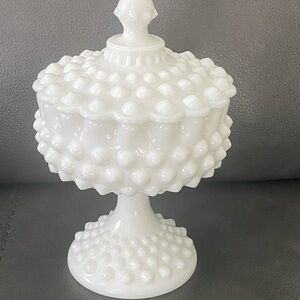 Vintage Fenton Milk Glass Hobnail Footed Candy Compost / Lid Trinket Treat HEAVY